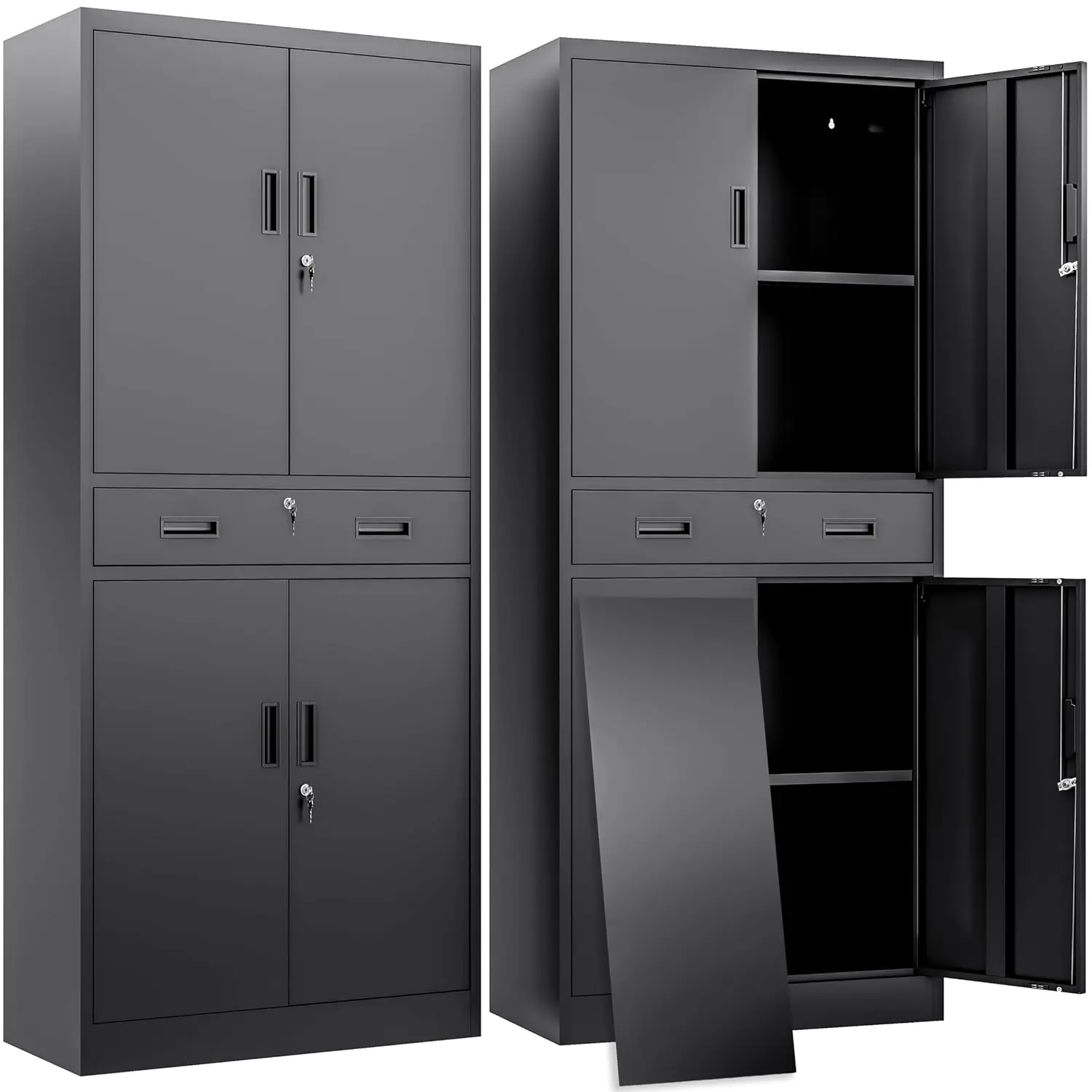Metal Storage Cabinet with a Drawer 4 Doors and 2 Adjustable Shelves Garage Storage Cabinet with Lock 71
