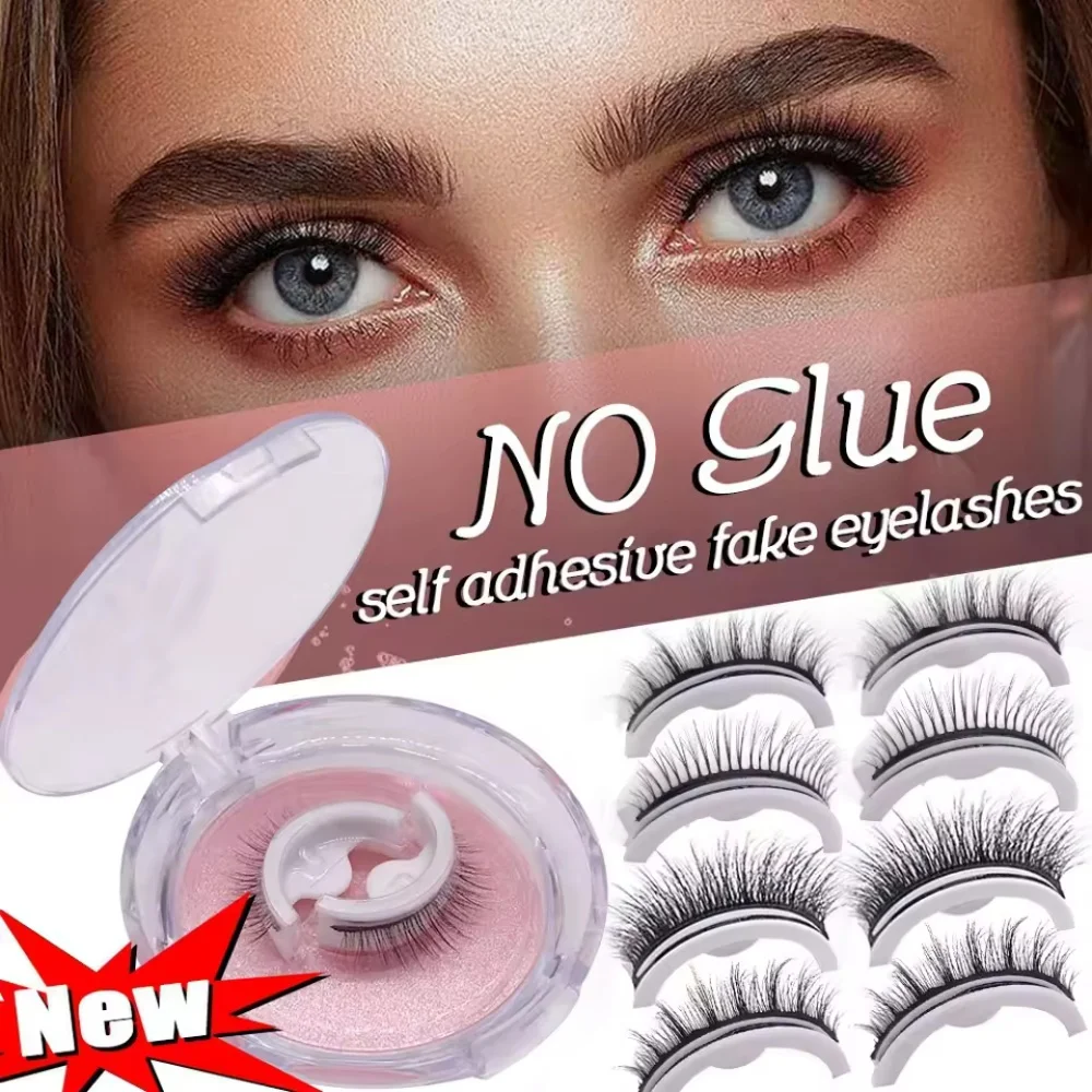 NEUE 1 Paar wiederverwendbare selbstklebende falsche Wimpern Vollstreifen-Wimpern, kleberfrei, 3 Sekunden zum Tragen von Wimpernverlängerung, Schönheitszubehör