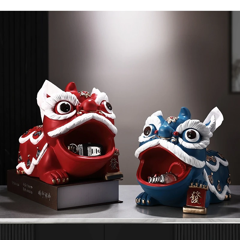 Chinese Style Lion Tissue Box Desktop Decoration Storage Ornaments Resin Home Art New Year Lucky Gifts