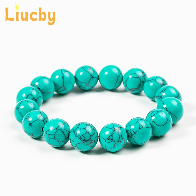 Green Turquoises Bracelets Handmade Stone Round Ripple Pattern Beads Fashion Woman Bright Handstring 15' Strand 4/6/8/10/12/14MM
