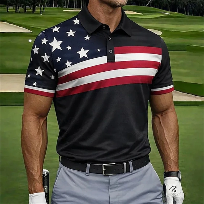 New USA American Flag Polo Shirt Patriotic Golf Men Short Sleeve Tee For Golf Outings Independence Day And Casual Summer Outfits