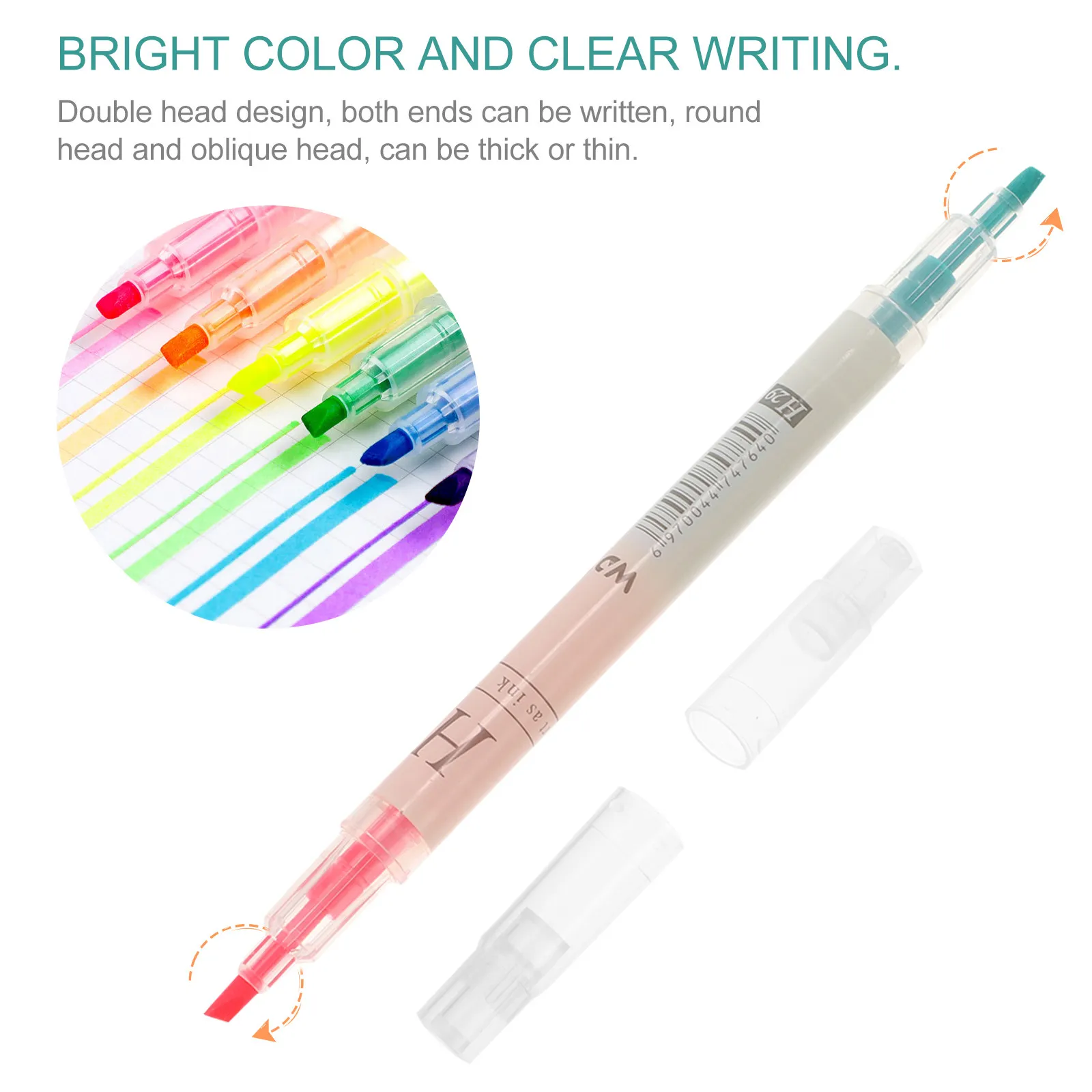 

5pcs Fluorescent Pens Double Head Round Oblique Tip Bright Colors Transparent Case Comfortable Grip Student Stationery