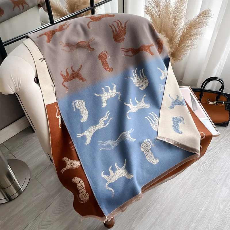 2024 Luxury Animal Print Scarf for Women Warmer Winter Cashmere Pashmina Scarves Shawls Female Thick Blanket Wraps Foulard