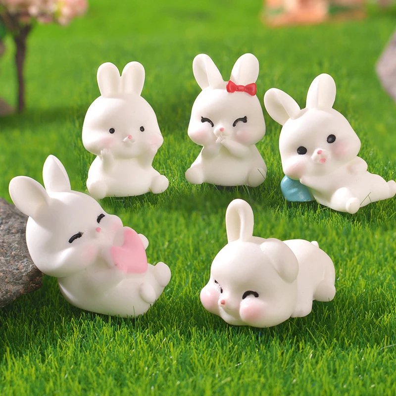 Creative Cute Little White Rabbit Ornament Fashion Kawaii Figurine Crafts Cartoon Desktop Home Decoration Accessories Gifts