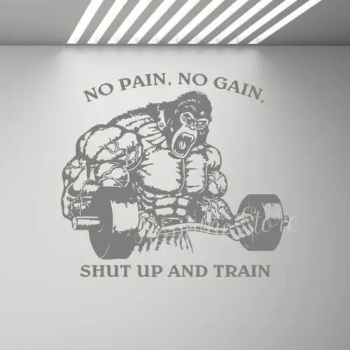 No Pain No Gain Shut Up and Train Home Gym Wall Decal Poster Motivational Quote Vinyl Sticker Bodybuilding Fitness Decor P521