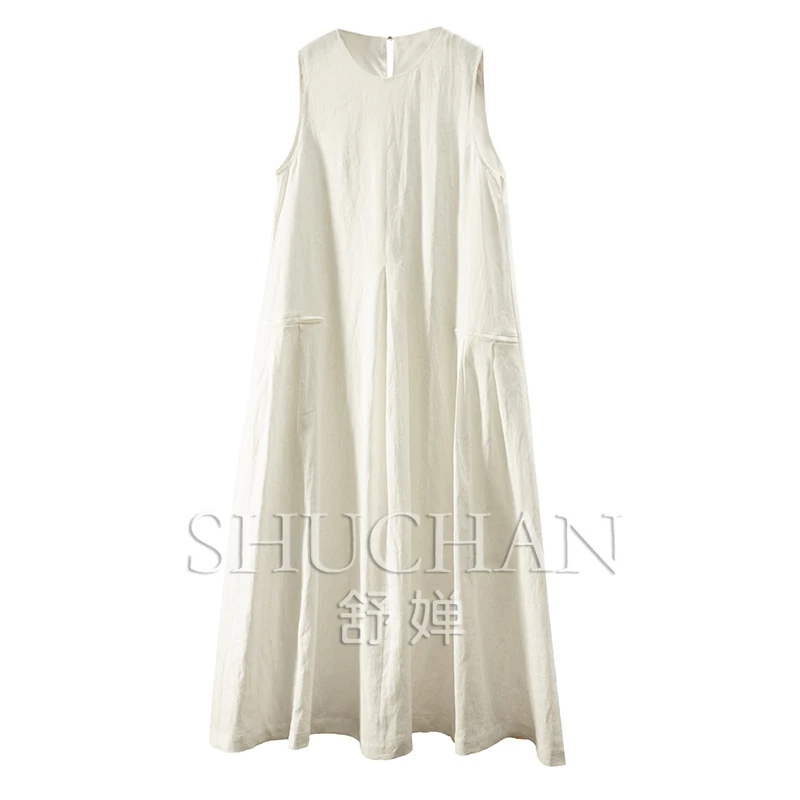 

Summer Tank Dresses Women Elegant High Quality Linen 2M + Large Skirt Sleeveless Dress New Women's 6W18