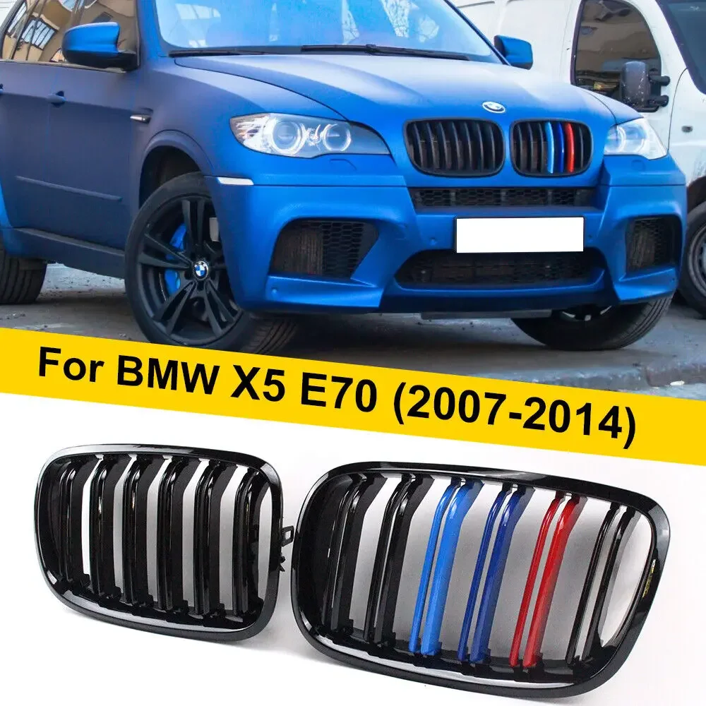 New Look Car Grille Grill Front Kidney Glossy 2 Line Double Slat For BMW X5 E70 2007-2013 X6 E71 E72 2008-2014 Car Accessories