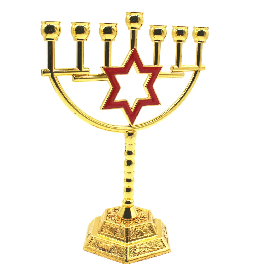 

David Star Menorah Home Decoration Jewish 7 Branch Hanukkah Gold Color Alloy Judaism Church Utensils Candelabra