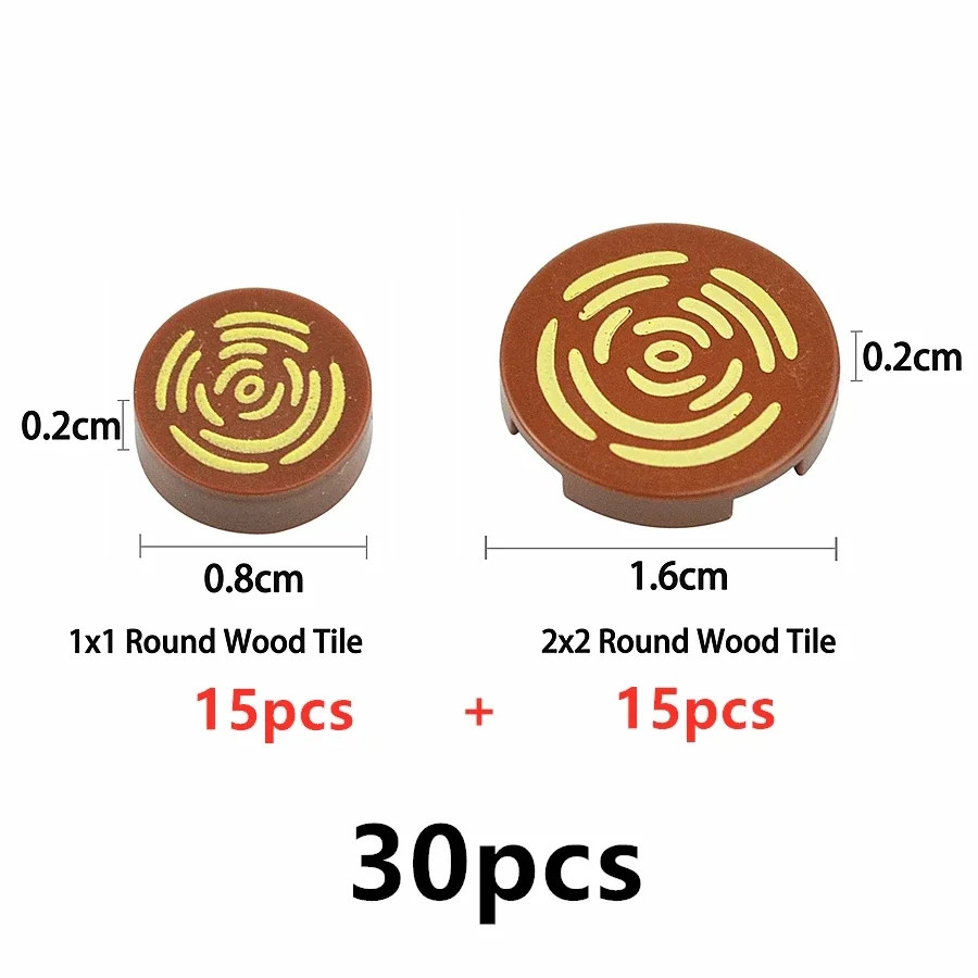 Tree Stump Wood Grain Pattern MOC Tile Round 2x2 With1x1 Smooth Bricks Part Assembly Building Blocks 14769pb196 98138pb042