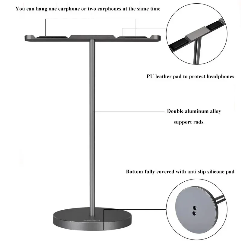 더블 행어 범용 데스크탑 알루미늄 합금 헤드폰 스탠드 게임용 헤드셋 거치대 이어폰 디스플레이 선반, 미끄럼 방지 베이스 포함