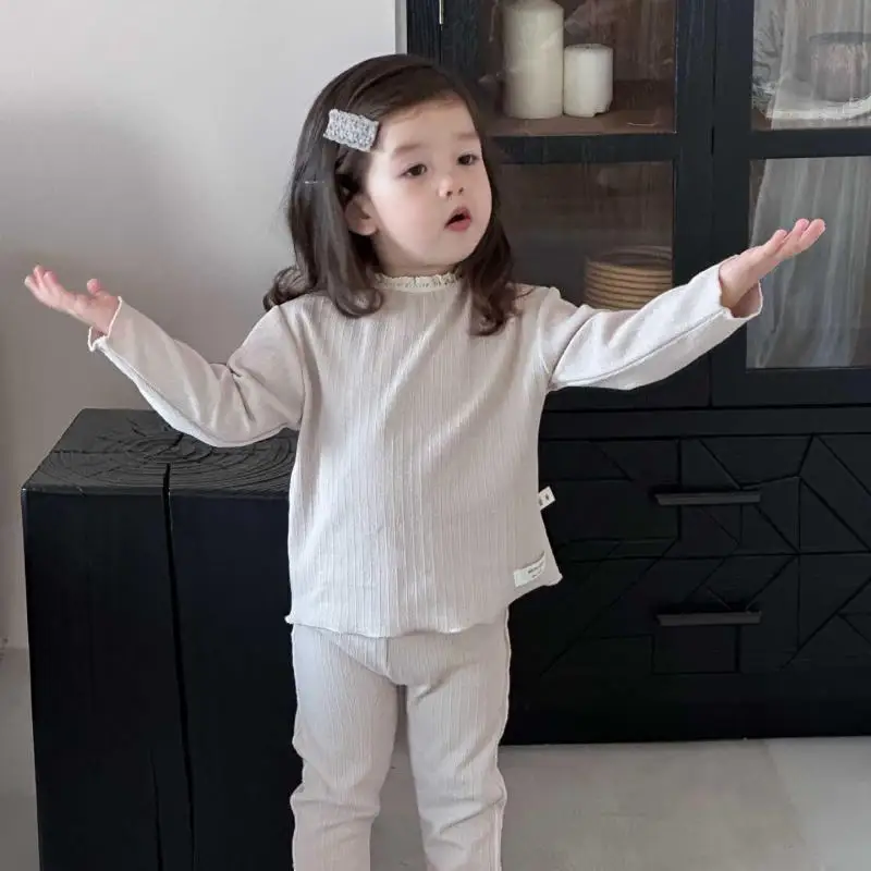 

2025 Autumn New Baby Long Sleeve Clothes Set Girls Solid Bottoming Shirts + Pants 2pcs Suit Kids Toddler Cotton Casual Outfits