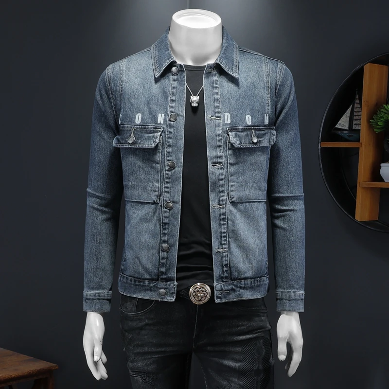 

Модная повседневная мужская джинсовая куртка в рабочем стиле, осенняя новинка, из смесового хлопка и полиэстера, с длинными рукавами, приталенного кроя