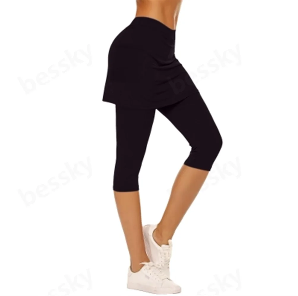 

Ladies' cropped pants, sports, golf, gym, tennis, yoga, legs, high waisted cropped pants with skirt, yoga pants