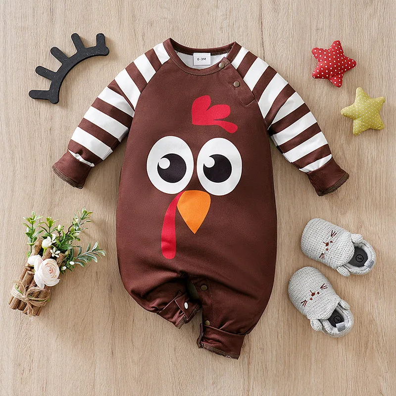 

Thanksgiving Day Turkey Toddler Romper Long Sleeve Stripe Newborn Knitted Onesie Celebrate Festival Lovely Comfortable Infant