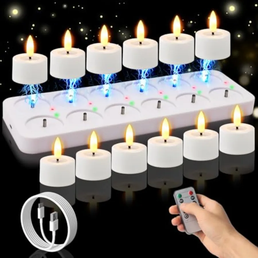 

Rechargeable Flameless Tea Lights Candles with Timer Romote 1.5"x 2" Small Votive Candle with USB Charging Base Electric LED Ca