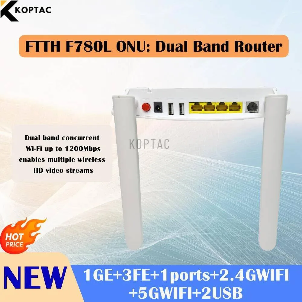 

FTTH F780L ONU Двухдиапазонный маршрутизатор 1GE 1Port XPON ONT 2.4G 5G WIFI OMCI Поддержка пульта дистанционного управления IPV6 Поддержка IPV6