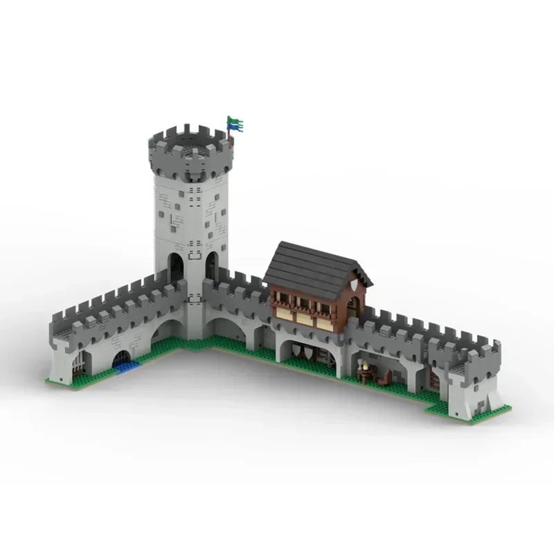 MOC Building Blocks Modular ยุคกลางผนังรุ่นฉากปราสาทเทคโนโลยีอิฐ DIY Assembly Street View ของเล่นเด็ก
