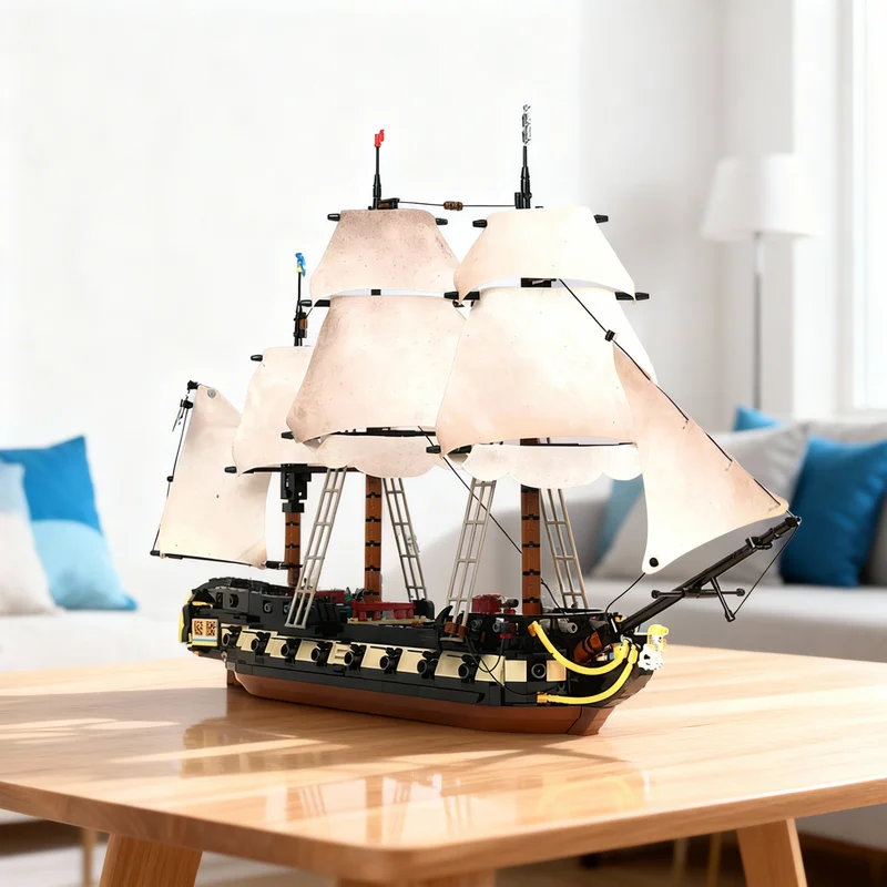 1901pcs MOC Fer Maiden Privateer Frigate Pirates Model Building Blocks Shelf Decor, Home Decor Bookshelf Display Gift For Adults