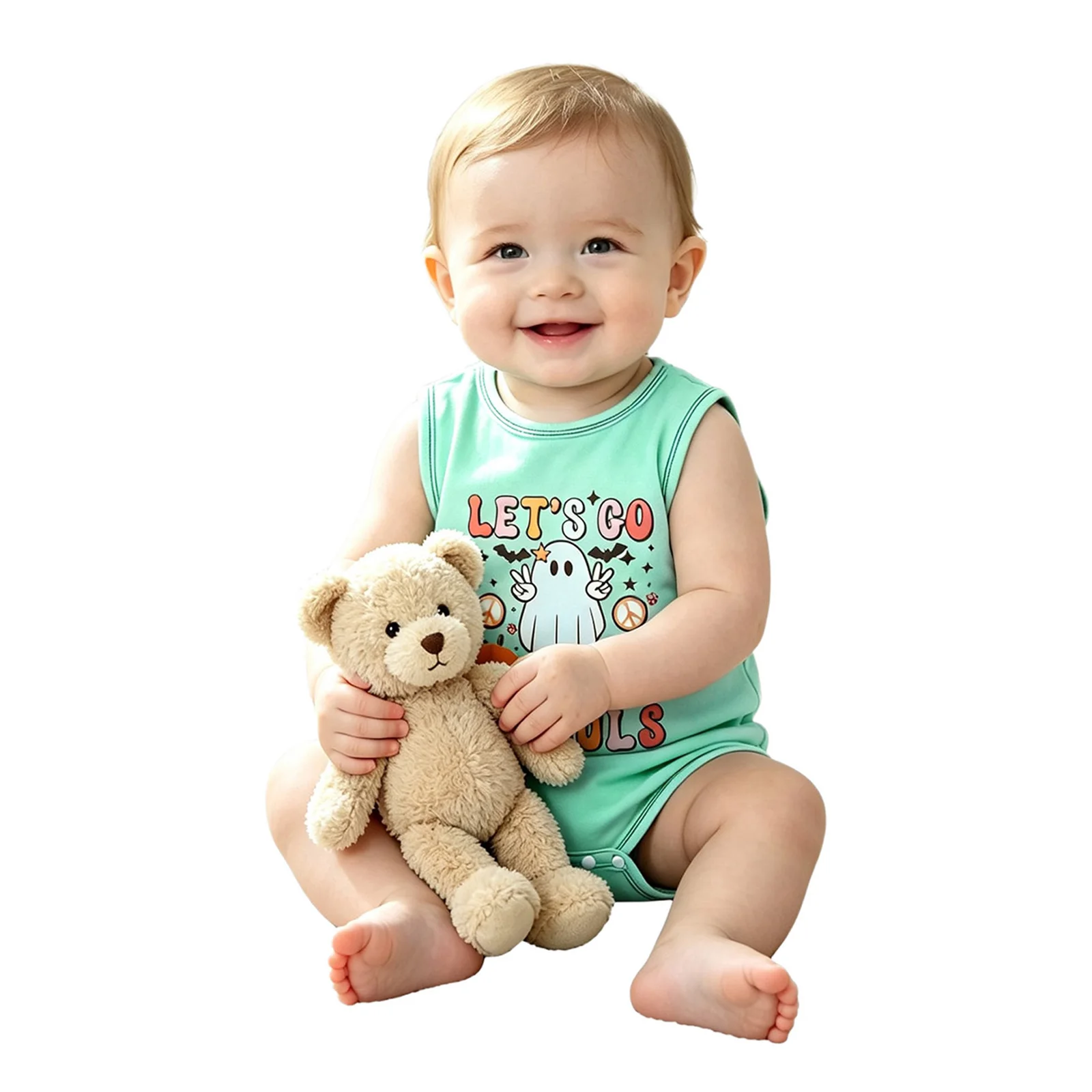 Baby Sleeveless Halloween Romper Ghost Pumpkin Letter Print Infant Bodysuit Snap Crotch Newborn Boys Girls Halloween Outfit