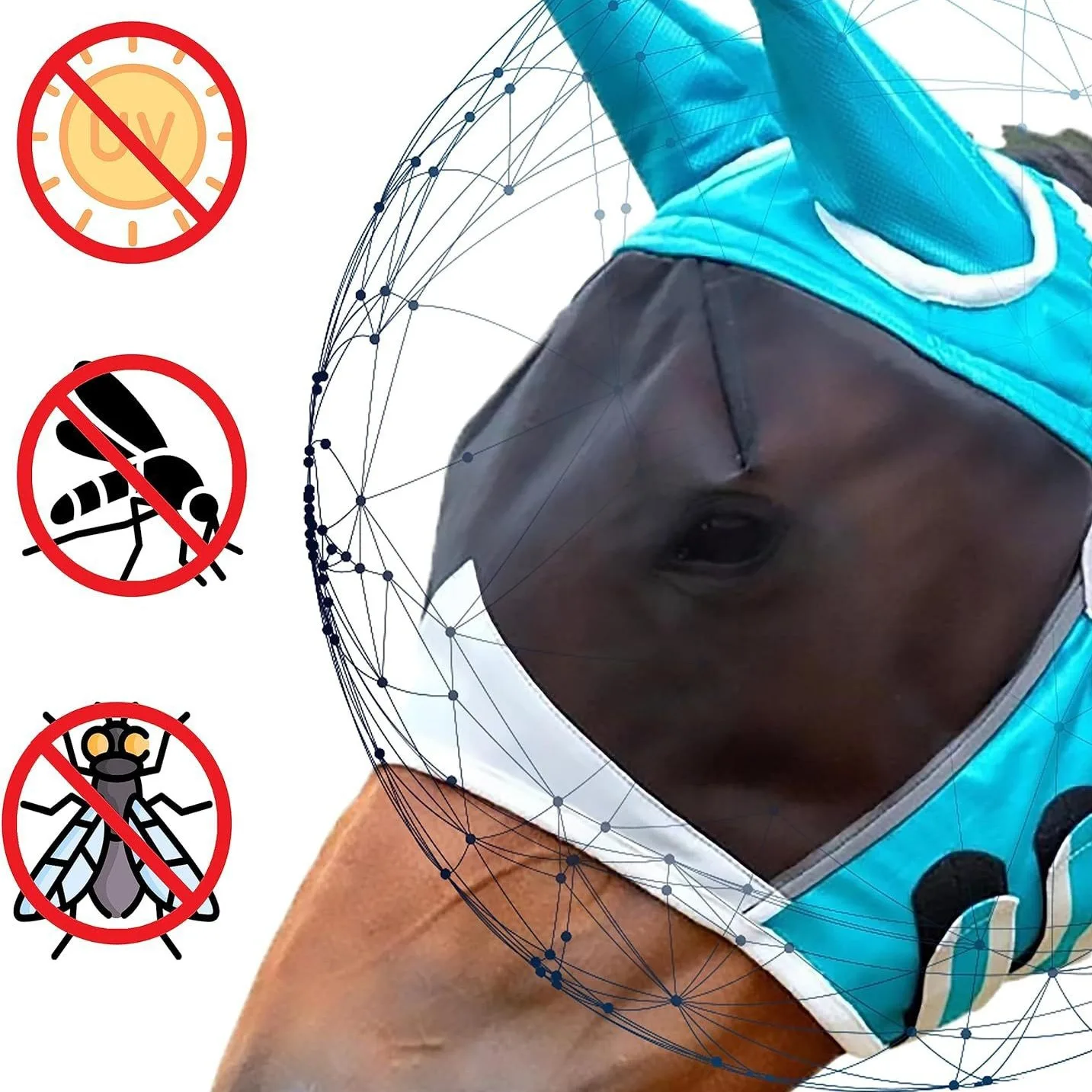 Professional Horse Fly Mask Adjustable Breathable Anti-Flyworms Mask Comfortable Quick-Dry Horse Face Cover Riding Gear