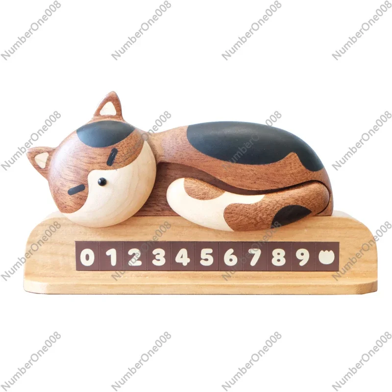 

Cat Temporary Parking Number Plate High-end Solid Wood Phone Moving Car Plate Car Ornament Cute Center Console Decoration