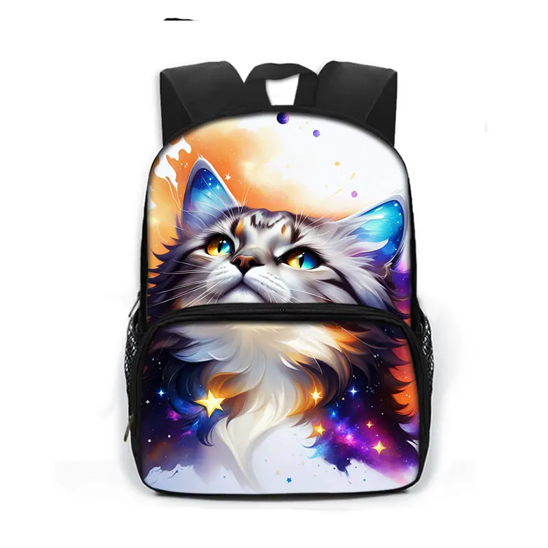 13inch Starry Sky Flower Cat Print Backpack for 3-6 Years Old Galaxy Animal Children School Bags Kids Kindergarten Bookbag Gift