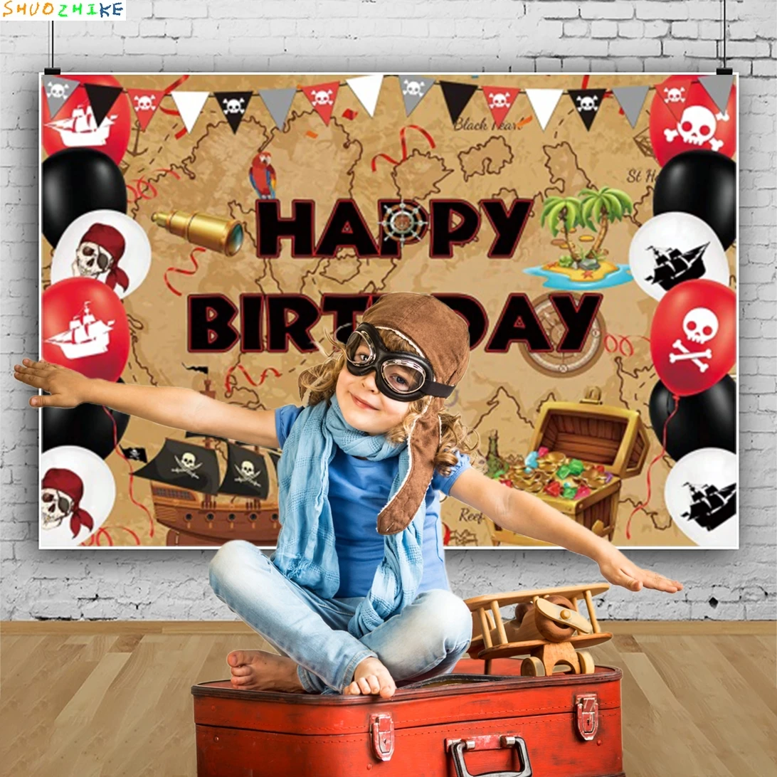 القراصنة خريطة الكنز خلفية طفل رضيع حفلة عيد ميلاد ديكور خمر الملاحة مغامرة السفينة الجمجمة التصوير خلفية الدعامة #5