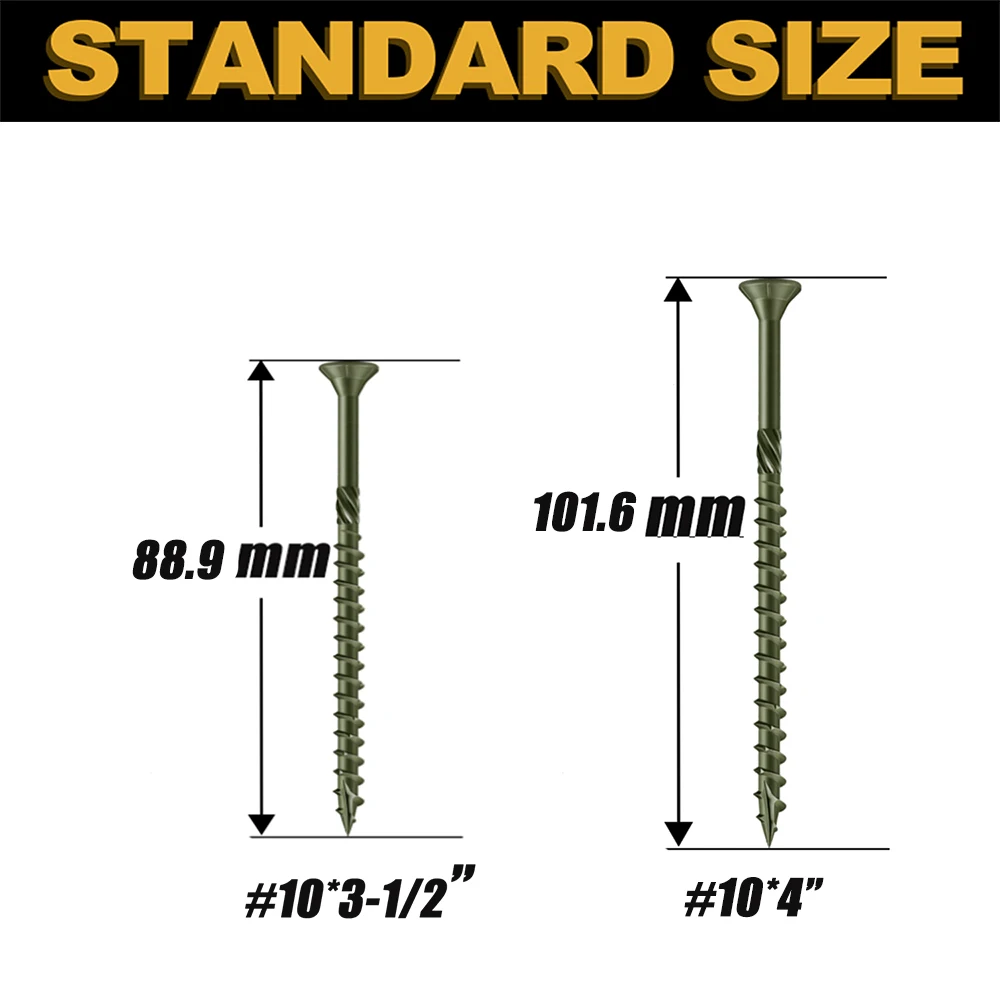 VKKM Green Torx Wood Screws Kit, #10 Countersunk Self‑Tapping Knurled Fastener Set with T25 Drive Bit for Indoor Woodworking Tas
