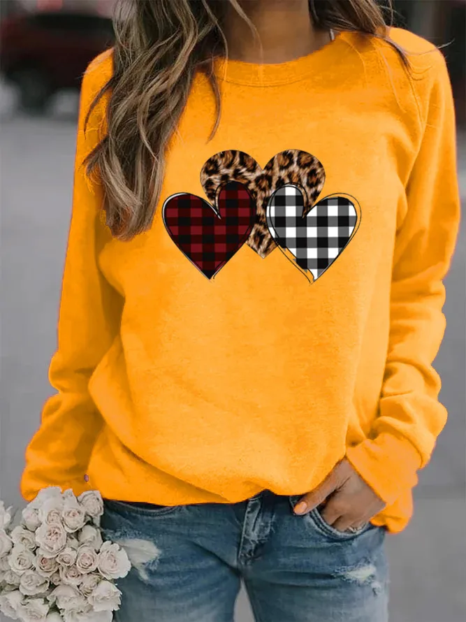 Round Neck Long Sleeve Pullover Casual Printing Plush Sweater Valentine's Day Love Pattern Sports Casual Fashion Top 2023 New