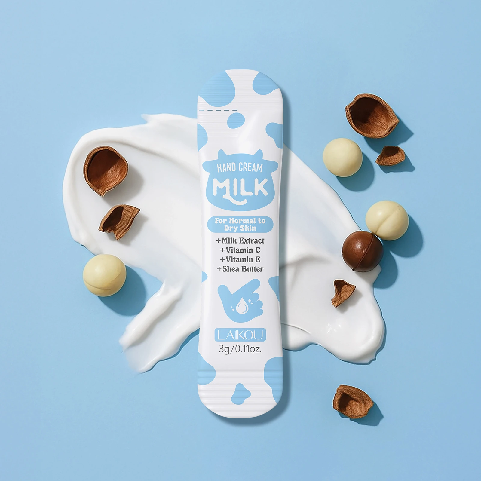 LAIKOU 10 Bags Milk Hand Cream 3g, Moisturizing Hydrating Hand Care, Travel Size Nourishing Cream for Dry Skin Softening