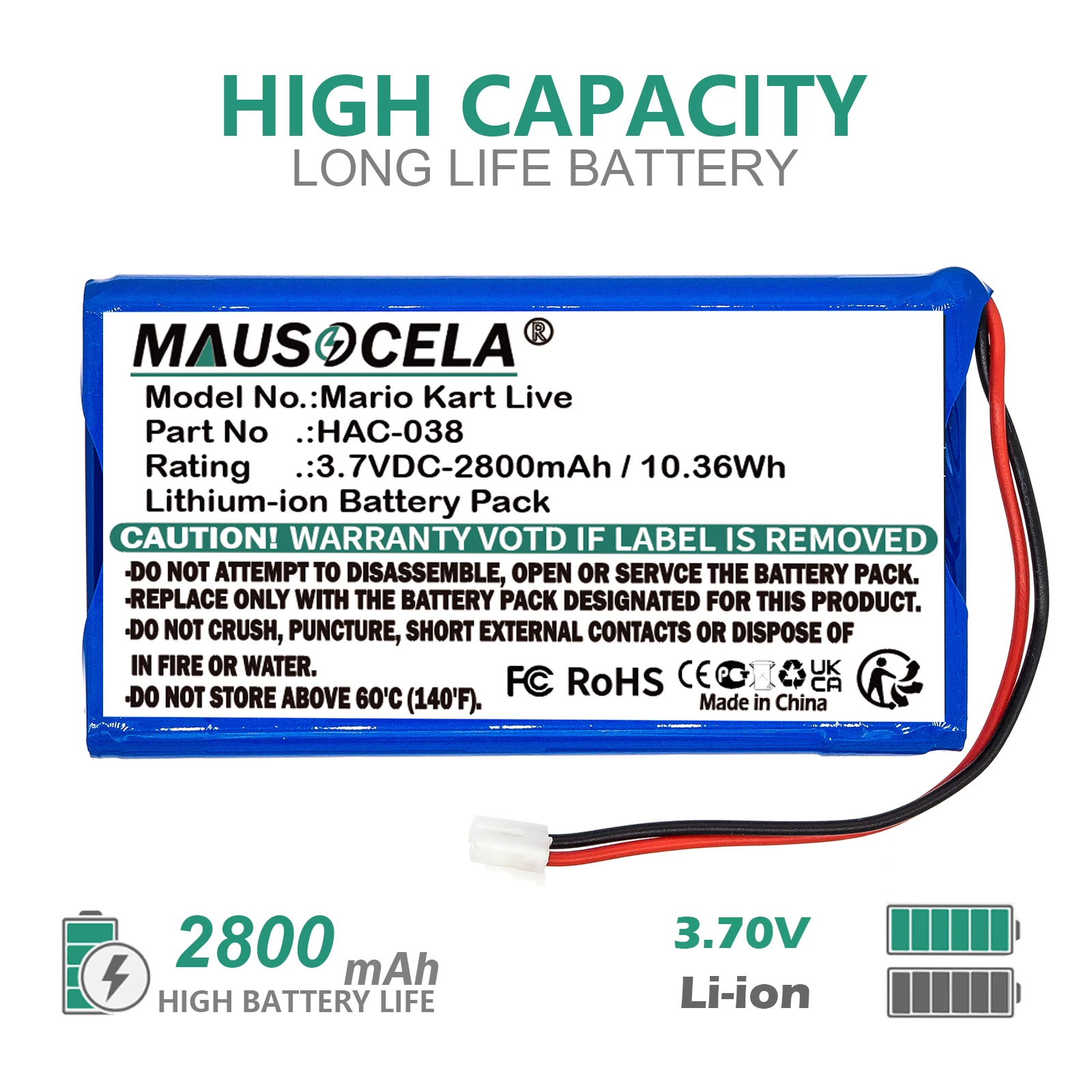 

2800mAh Game Console For Nintendo:1670-9900,HAC-038,Mario Kart Live,Home Circuit,--2800mAh / 10.36Wh--Li-ion--3.70V
