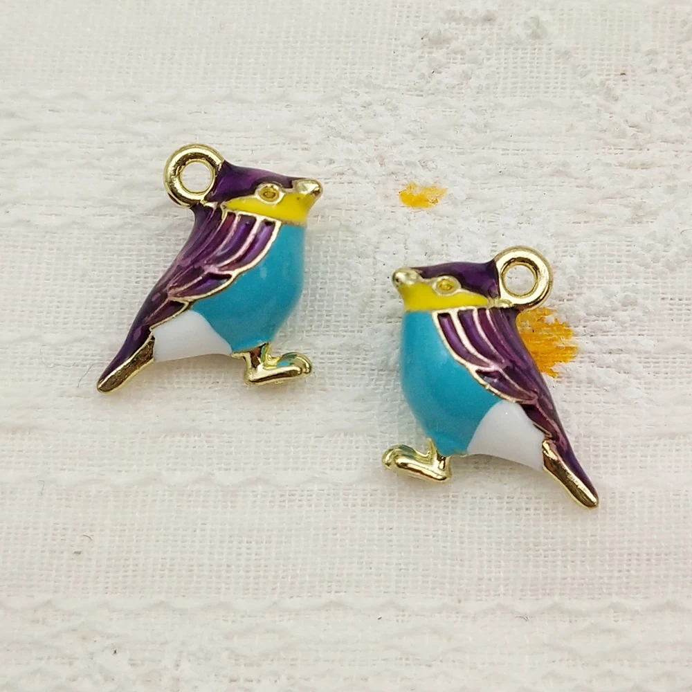 10pcs Cute Bird Charms for Jewelry Making Enamel Pendant Diy Accessories Alloy Metal Gold Plated