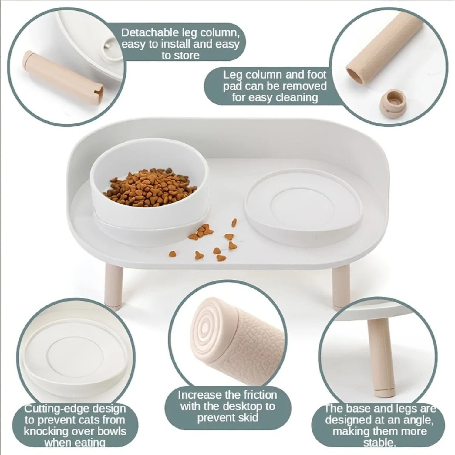 Elevated Pet Table Double Feeding Bowl for Cats and Dogs - Non-Slip, Neck Protection, Water and Food Feeder - Pet Supplies Cats