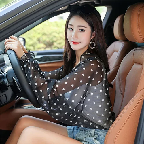 Imagen 2 del producto Primavera Verano gasa protector solar cuello falso ropa chal conducción al aire libre estampado de anacardo mangas de protección solar bufanda de seda envoltura