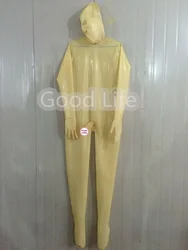 Latex Fetish Catsuit Sexy Zentai Bodysuit Men Full Cover with Condom Penis Sheath Adult Jumpsuit Seperate Hood  Back Zipper