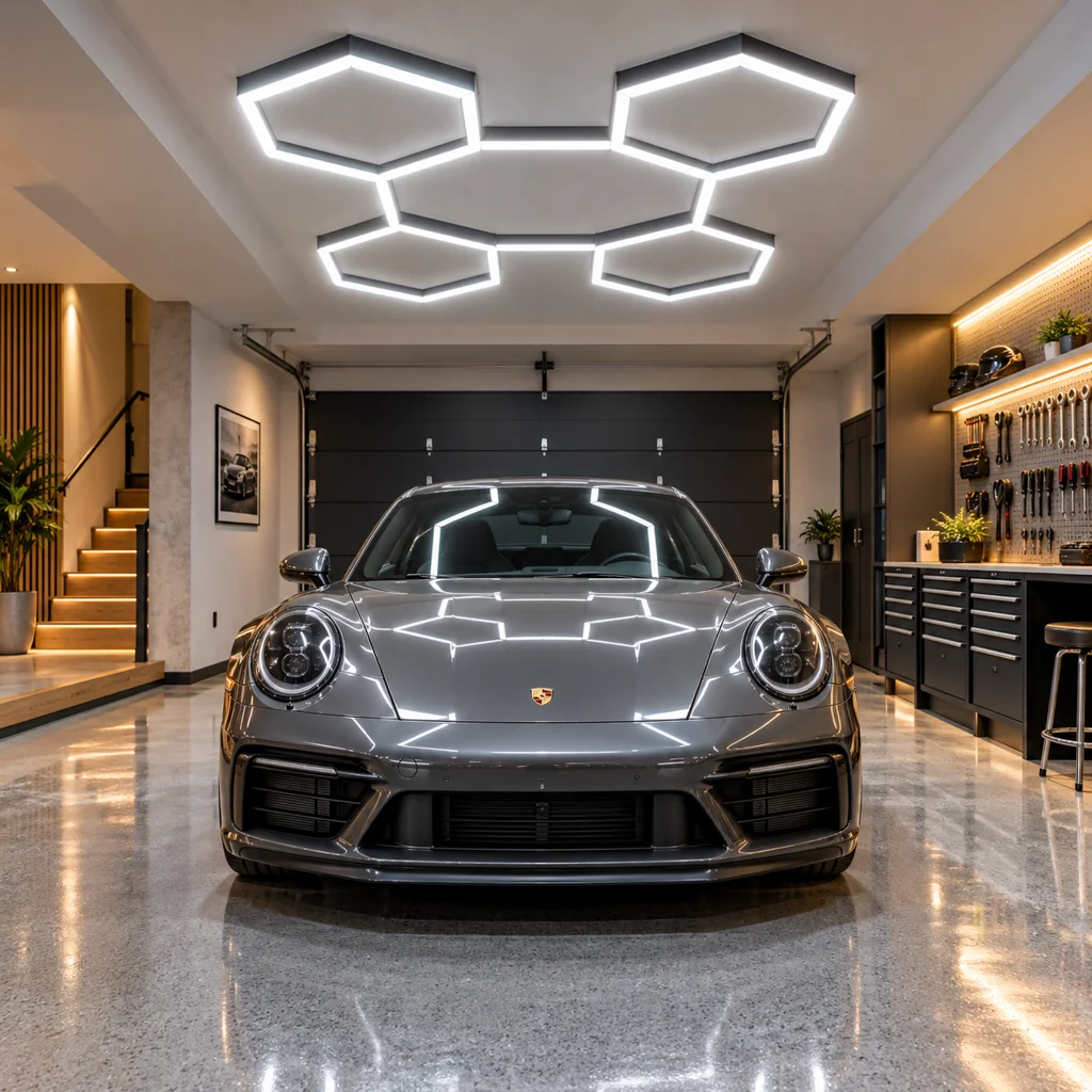 Lampada LED esagonale super luminosa, 6500K, ideale per garage, con lunga durata (50.000 ore), sistema di illuminazione a nido d’ape per soffitti, adatta per casa, palestra, barbiere, bar, scantinati
