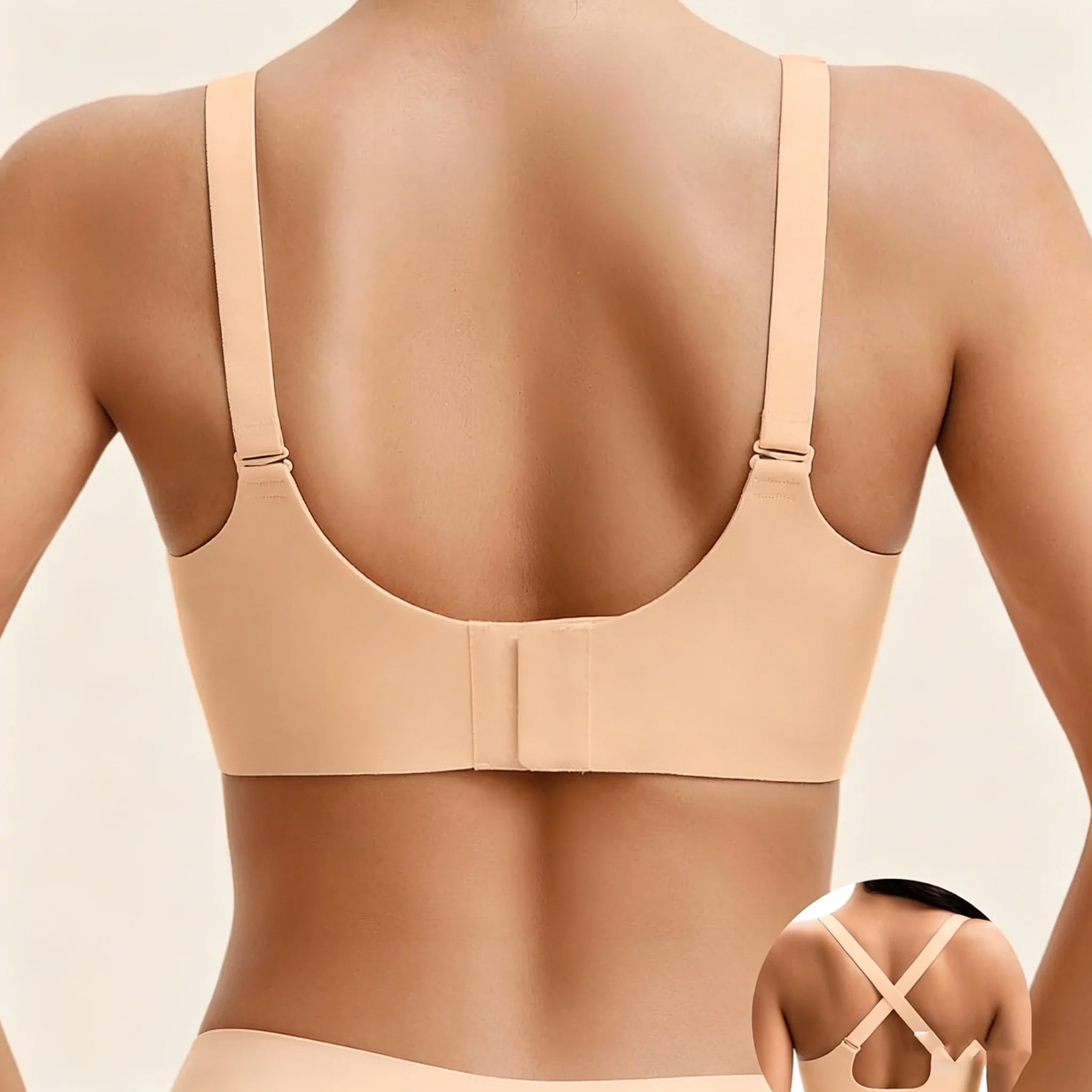 Women's Seamless Wire-free Bra with Deep V-neck Wavy Design Soft and Supportive Jelly-like Texture Full Cup Bra Plus Up image 3