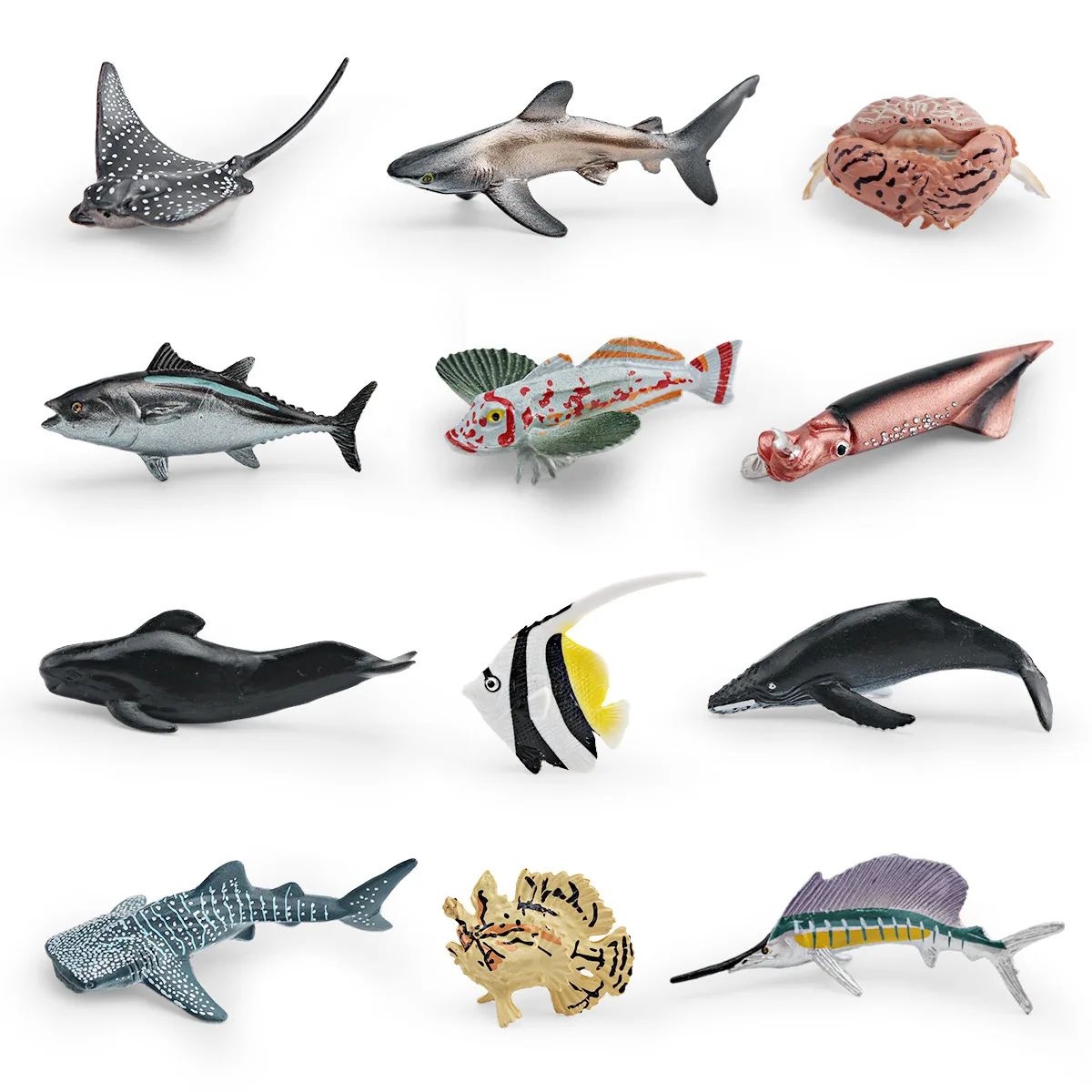 1set Mini Deep Sea Animal Model Set Ray Crab Squid Orca Shark Sailfish Figures Miniature Ocean Scene Accessories DIY Decorations