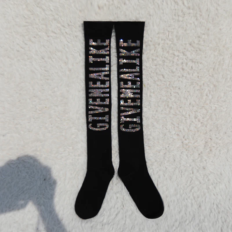 Female Stockings New Spring Autumn Over Knee Warmth Korea Cute Blingbling Colored Diamond High Tube Stocking Cotton JK Socks