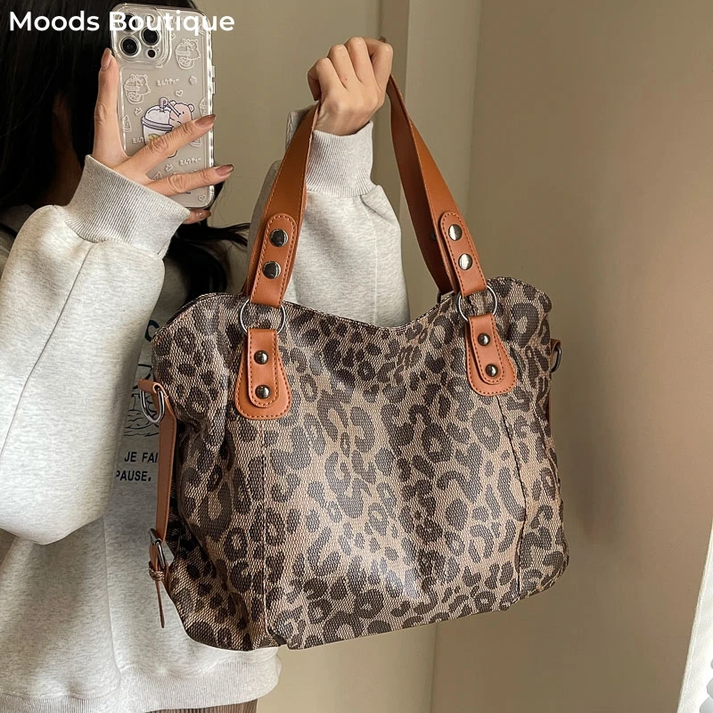 Borse a tracolla con motivo leopardato di umore per le donne borse per lo Shopping di grande capacità in morbida pelle PU 2024 Shopper di borse di