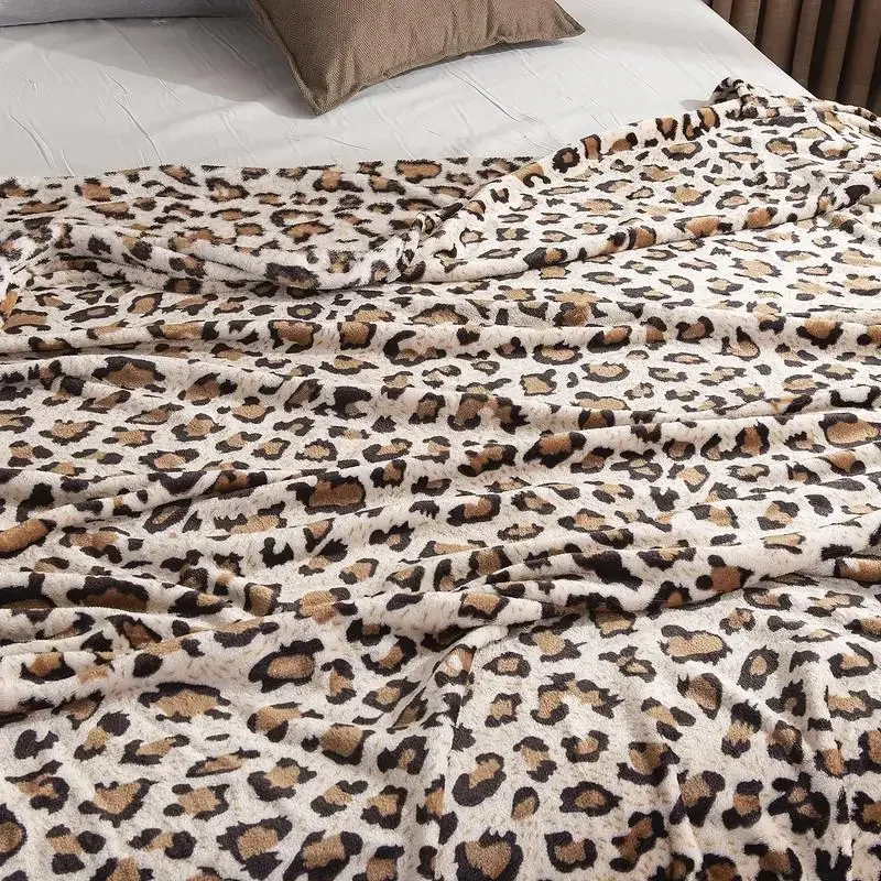 Super Soft Coral Fleece Flannel Blankets Leopard Stripe Printed Sofa Bed Bedspread Plaid Blankets