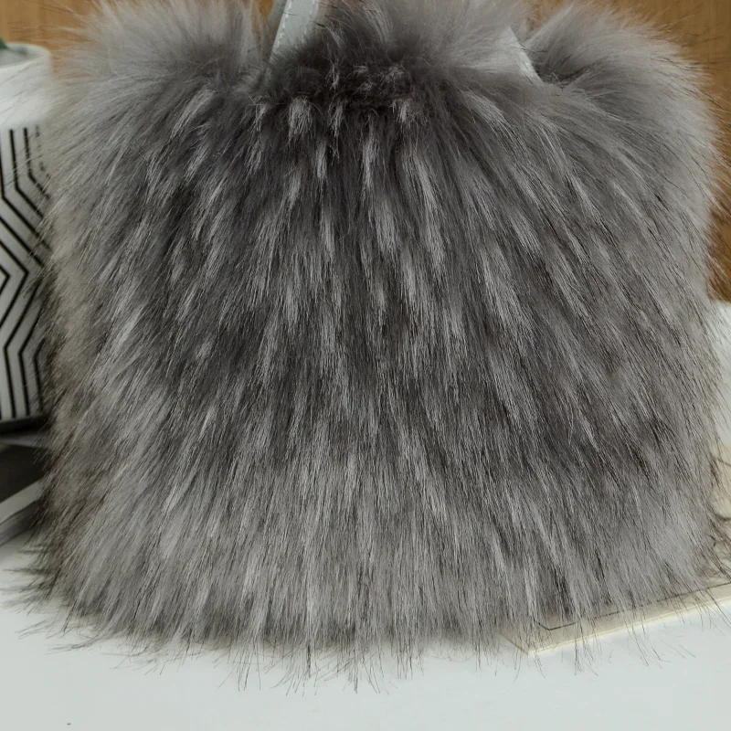 Luxury Design Women\'s Faux Fur Handbag Winter Soft and Fluffy Large Capacity Tote Bag High Quality Pu Splicing Shopper Purses