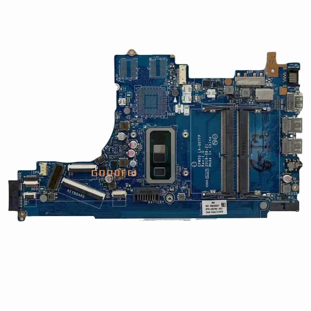 

Материнская плата ноутбука, аксессуары для материнской платы ноутбука с процессором I5-8265U I7-8565U EPW50 LA-G07FP для HP 250 G7 15-DA, 100% протестировано, ОК