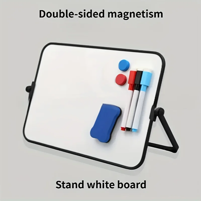 Small Dry Erase Board ,Double-Sided Whiteboard Stand,Magnetic Mini Dry Erase Board Comes with 3 Markers,2 Magnets and 1 Eraser