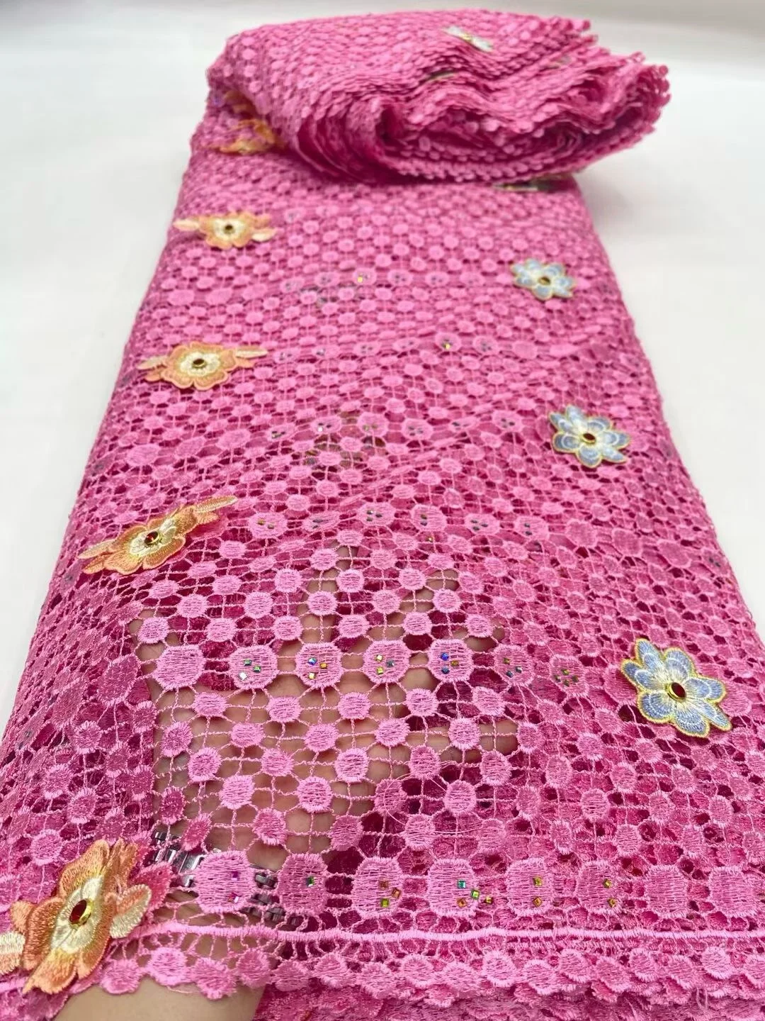 

2026 Nigerian High-Quality Tulle Lace Fabric for Sewing Wedding Party Dress Chiffon Guipure Embroidery Cotton 5Yard DP0498