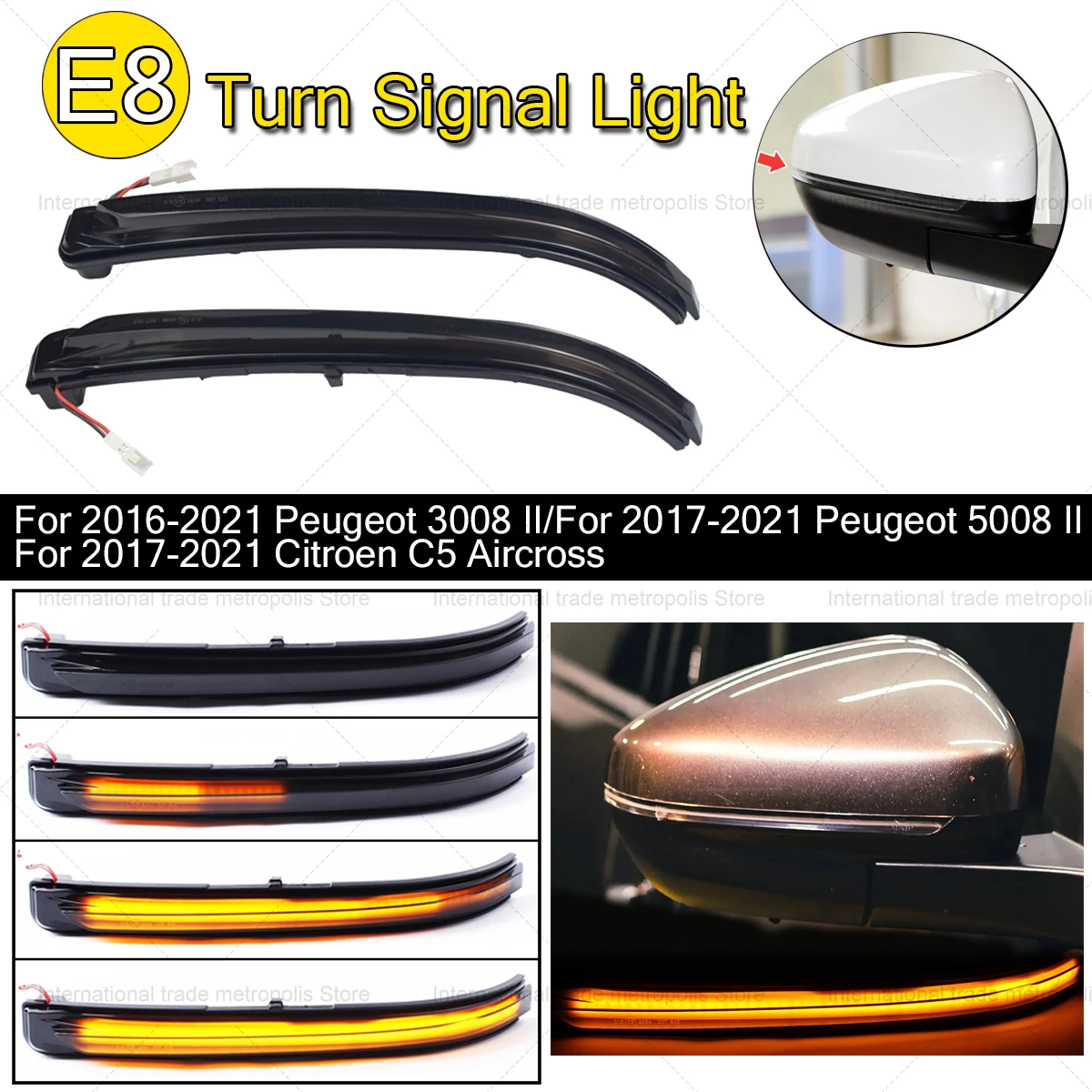 

Dynamic Blinker Flashing LED Side Mirror Indicator Turn Signal Light For Peugeot 3008 5008 2017 2018 2019 2020 Car Accessories