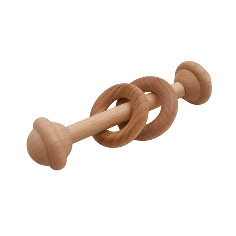 

ABCPICK 3pcs Wooden Teether Rattle Squeaker Infant Wooden Teether Food Grade Wooden Teething Sensory Activity Teether Rattles