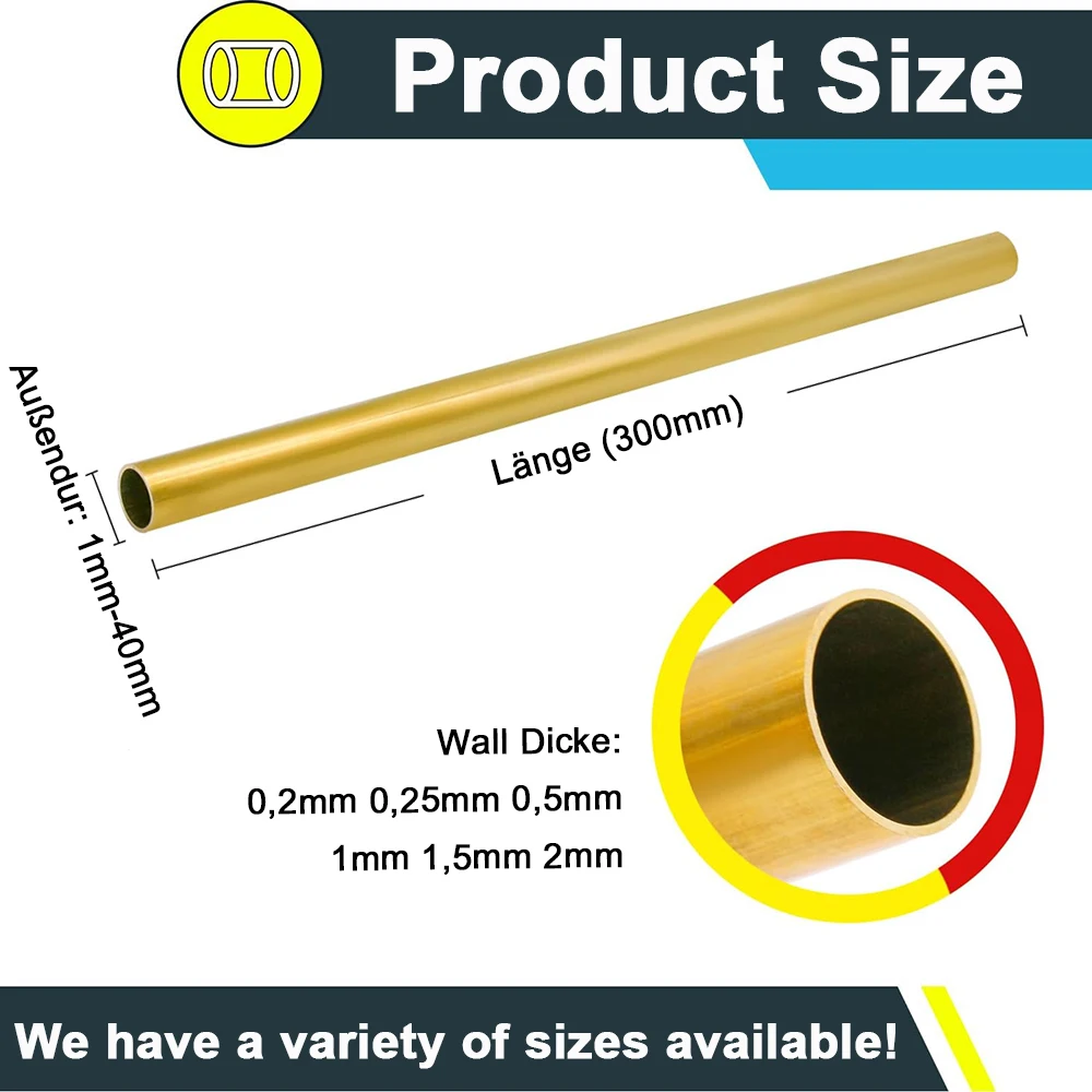 H65 Brass Tubes Diameter 3/4/5/6/7/8/9/10/11/12/13/14/15/16/17/18 to 40mm Length 300mm Wall 1/1.5/2mm Seamless Round Brass Pipe