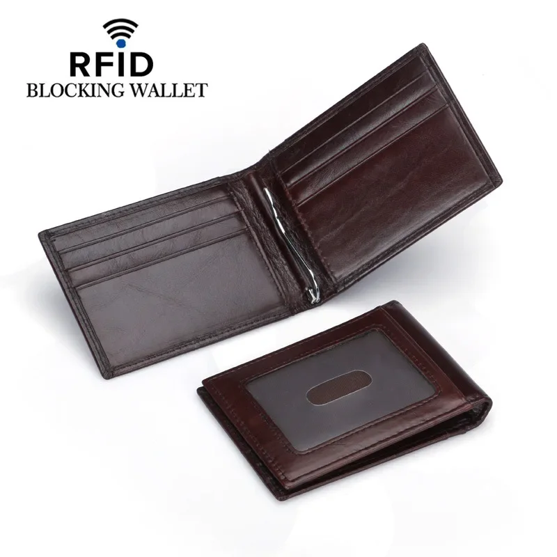 Blokowanie RFID prawdziwej skóry męski portfel z klipsem na pieniądze mała torebka ochronna na karty Mini ID etui na gotówkę dla mężczyzn
