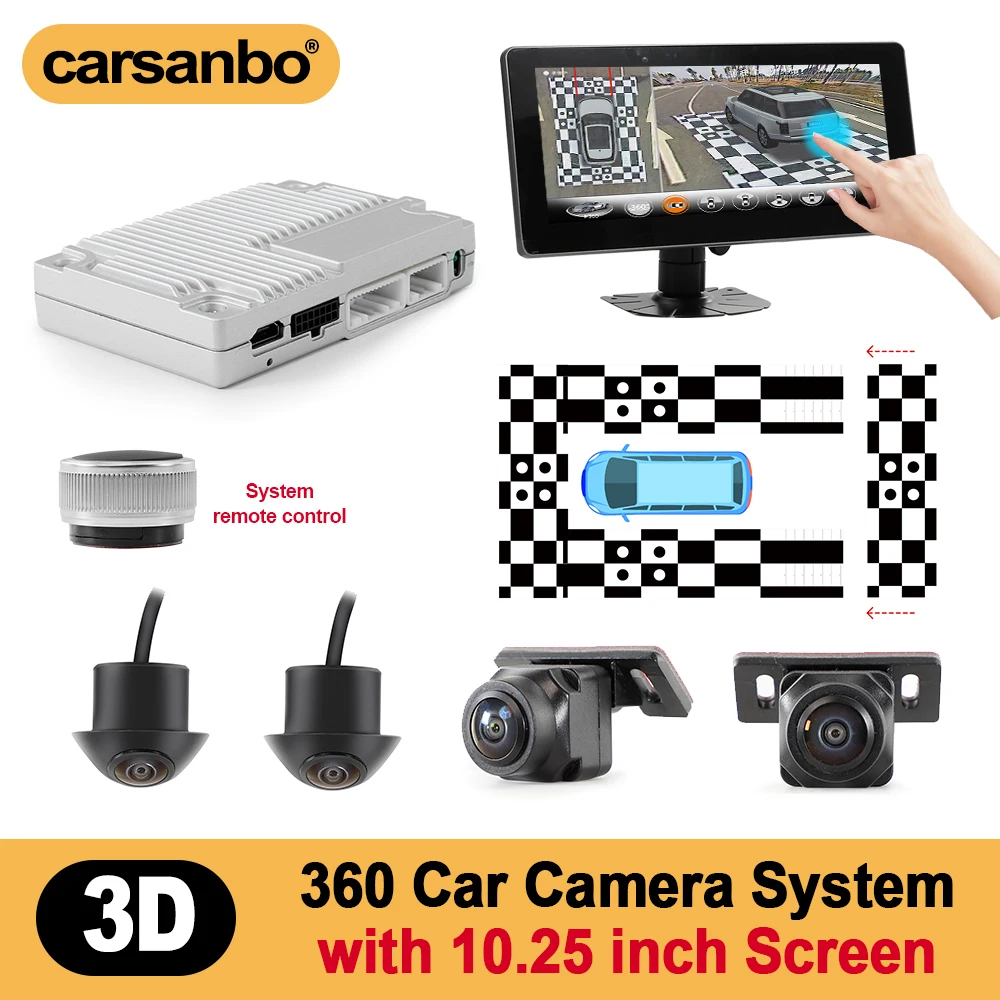 Carsanbo 10.25 Inch Monitor With 360 Car Camera System Bird Eye View 360 Panoramic Camera System 3D DVR Surround View